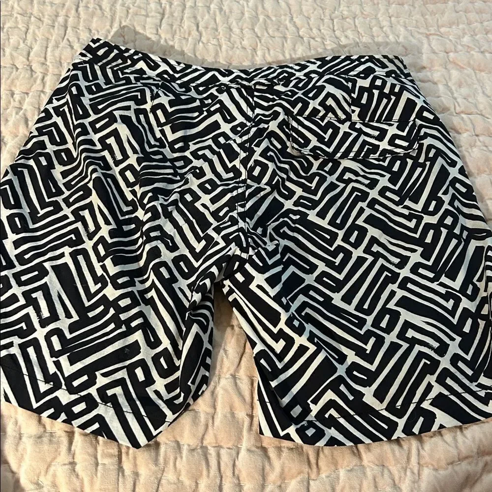 Onia Men Calder Trunks Swim Water Shorts Black White Geometric Bricks sz 30